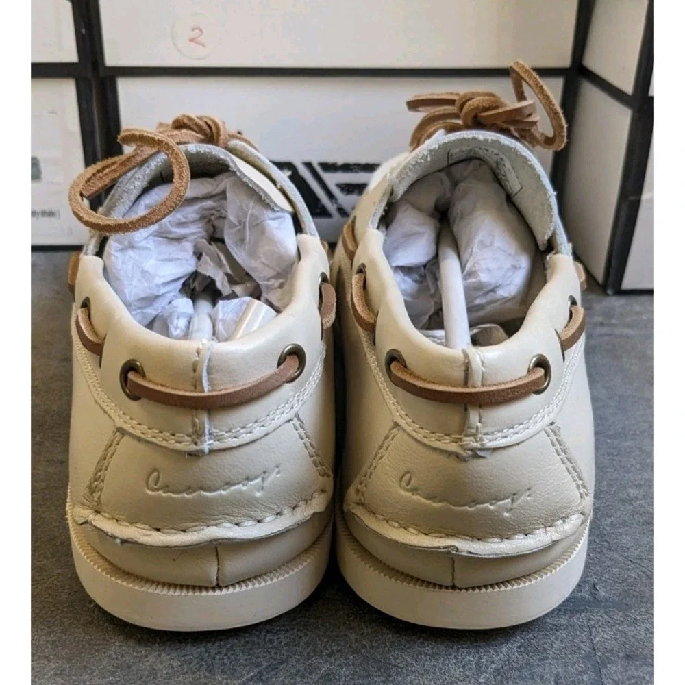 New Canoos Golf Shoes Women's 8.5 Cream Leather Ivory Boat Shoe Loafer